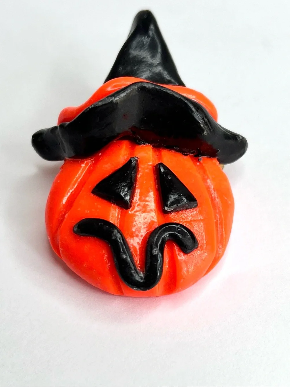 Halloween Pumpkin Witch Hat Brooch Orange Black Jack O Lantern Pin